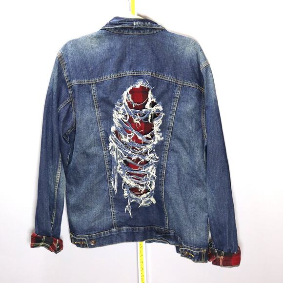 Route 66 Flannel-Lined Distressed Denim Jacket – Size Medium - Picture 2 of 3